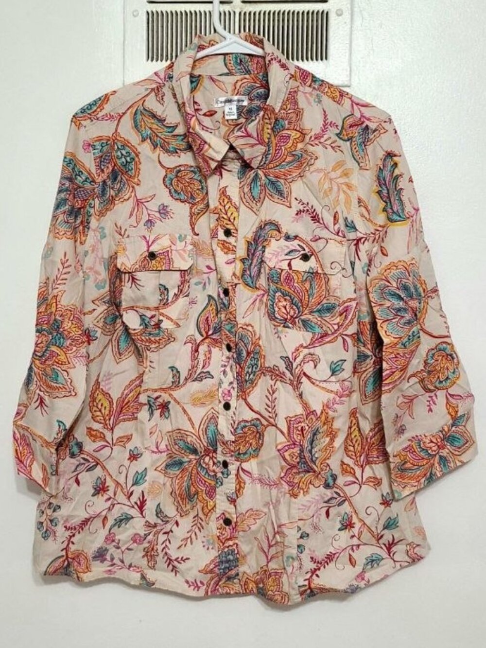 Floral 3/4‑Sleeve Button‑Up Shirt